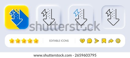 Energy line icon. Neumorphic, Flat shadow, 3d buttons. Thunderbolt sign. Power consumption symbol. Line energy drops icon. Social media icons. Vector