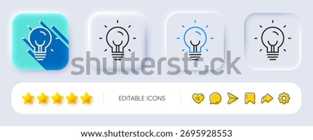Energy line icon. Neumorphic, Flat shadow, 3d buttons. Lightbulb sign. Electric power symbol. Line energy icon. Social media icons. Vector