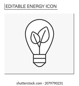  Energy Line Icon. Organic Energy Generation In Lightbulb. Plants. Power Concept. Isolated Vector Illustration. Editable Stroke