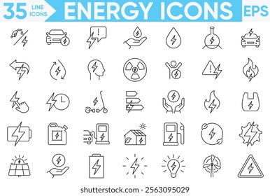 Energy line icon set. Collection of renewable energy, ecology and green electricity icons.Environmental sustainability simple symbol.Vector and illustrator set.