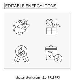 Energy line icons set. Selling of renewable sources. Power stations. Electricity generation concepts. Isolated vector illustrations. Editable stroke