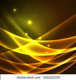 Energy lines, glowing waves in the dark, vector abstract background. Vector business or technology presentation design template, brochure or flyer pattern, or geometric web banner