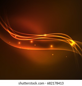 Energy lines, glowing waves in the dark, vector abstract background. Vector business or technology presentation design template, brochure or flyer pattern, or geometric web banner