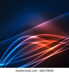 Energy lines, glowing waves in the dark, vector abstract background. Vector business or technology presentation design template, brochure or flyer pattern, or geometric web banner