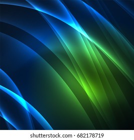 Energy lines, glowing waves in the dark, vector abstract background. Vector business or technology presentation design template, brochure or flyer pattern, or geometric web banner