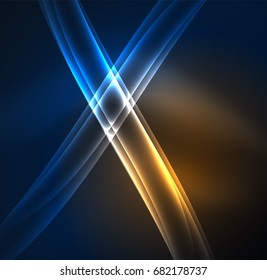 Energy lines, glowing waves in the dark, vector abstract background. Vector business or technology presentation design template, brochure or flyer pattern, or geometric web banner