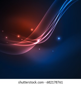 Líneas de energía, ondas brillantes en el fondo oscuro, vector abstracto. Plantilla de diseño de presentación de vocabulario o tecnología, patrón de folleto o volante, o banner web geométrico