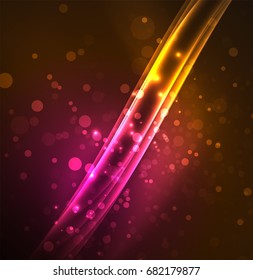 Líneas de energía, ondas brillantes en el fondo oscuro, vector abstracto. Plantilla de diseño de presentación de vocabulario o tecnología, patrón de folleto o volante, o banner web geométrico