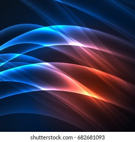 Energy lines, glowing waves in the dark, vector abstract background. Vector business or technology presentation design template, brochure or flyer pattern, or geometric web banner