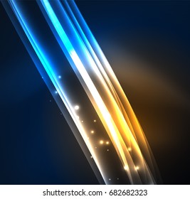 Energy lines, glowing waves in the dark, vector abstract background. Vector business or technology presentation design template, brochure or flyer pattern, or geometric web banner