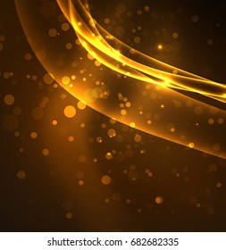 Líneas de energía, ondas brillantes en el fondo oscuro, vector abstracto. Plantilla de diseño de presentación de vocabulario o tecnología, patrón de folleto o volante, o banner web geométrico