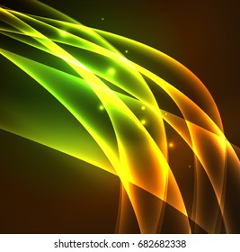Energy lines, glowing waves in the dark, vector abstract background. Vector business or technology presentation design template, brochure or flyer pattern, or geometric web banner