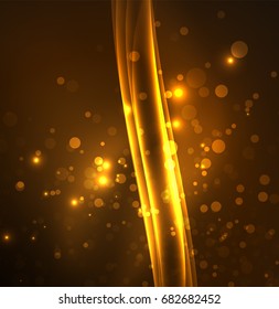 Líneas de energía, ondas brillantes en el fondo oscuro, vector abstracto. Plantilla de diseño de presentación de vocabulario o tecnología, patrón de folleto o volante, o banner web geométrico