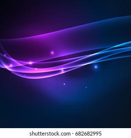 Energy lines, glowing waves in the dark, vector abstract background. Vector business or technology presentation design template, brochure or flyer pattern, or geometric web banner