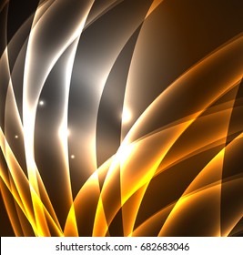 Energy lines, glowing waves in the dark, vector abstract background. Vector business or technology presentation design template, brochure or flyer pattern, or geometric web banner