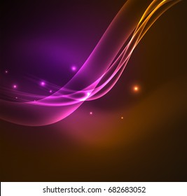 Líneas de energía, ondas brillantes en el fondo oscuro, vector abstracto. Plantilla de diseño de presentación de vocabulario o tecnología, patrón de folleto o volante, o banner web geométrico