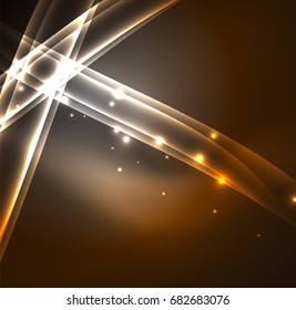 Energy lines, glowing waves in the dark, vector abstract background. Vector business or technology presentation design template, brochure or flyer pattern, or geometric web banner