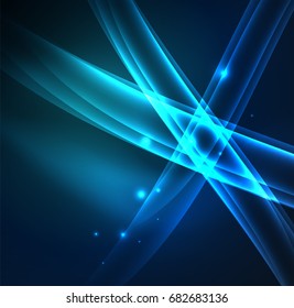 Energy lines, glowing waves in the dark, vector abstract background. Vector business or technology presentation design template, brochure or flyer pattern, or geometric web banner