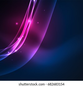 Energy lines, glowing waves in the dark, vector abstract background. Vector business or technology presentation design template, brochure or flyer pattern, or geometric web banner