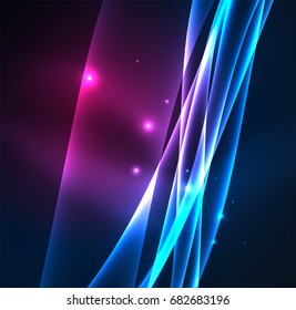 Energy lines, glowing waves in the dark, vector abstract background. Vector business or technology presentation design template, brochure or flyer pattern, or geometric web banner