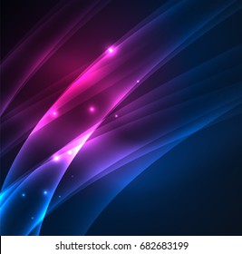 Energy lines, glowing waves in the dark, vector abstract background. Vector business or technology presentation design template, brochure or flyer pattern, or geometric web banner