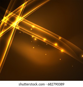 Energy lines, glowing waves in the dark, vector abstract background. Vector business or technology presentation design template, brochure or flyer pattern, or geometric web banner