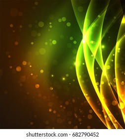 Energy lines, glowing waves in the dark, vector abstract background. Vector business or technology presentation design template, brochure or flyer pattern, or geometric web banner