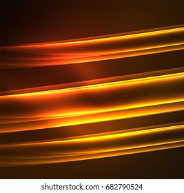 Energy lines, glowing waves in the dark, vector abstract background. Vector business or technology presentation design template, brochure or flyer pattern, or geometric web banner