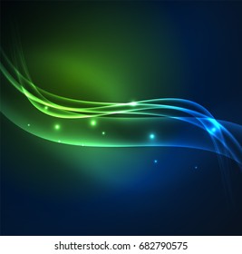 Energy lines, glowing waves in the dark, vector abstract background. Vector business or technology presentation design template, brochure or flyer pattern, or geometric web banner