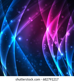 Líneas de energía, ondas brillantes en el fondo oscuro, vector abstracto. Plantilla de diseño de presentación de vocabulario o tecnología, patrón de folleto o volante, o banner web geométrico