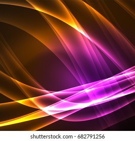 Energy lines, glowing waves in the dark, vector abstract background. Vector business or technology presentation design template, brochure or flyer pattern, or geometric web banner