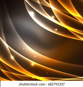 Energy lines, glowing waves in the dark, vector abstract background. Vector business or technology presentation design template, brochure or flyer pattern, or geometric web banner