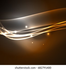 Líneas de energía, ondas brillantes en el fondo oscuro, vector abstracto. Plantilla de diseño de presentación de vocabulario o tecnología, patrón de folleto o volante, o banner web geométrico