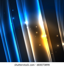 Líneas de energía, ondas brillantes en el fondo oscuro, vector abstracto. Plantilla de diseño de presentación de vocabulario o tecnología, patrón de folleto o volante, o banner web geométrico