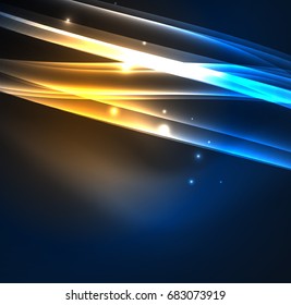 Energy lines, glowing waves in the dark, vector abstract background. Vector business or technology presentation design template, brochure or flyer pattern, or geometric web banner