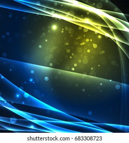 Energy lines, glowing waves in the dark, vector abstract background. Vector business or technology presentation design template, brochure or flyer pattern, or geometric web banner