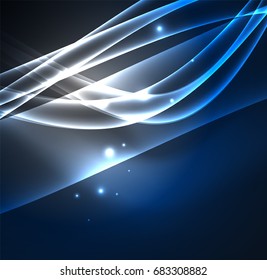 Energy lines, glowing waves in the dark, vector abstract background. Vector business or technology presentation design template, brochure or flyer pattern, or geometric web banner
