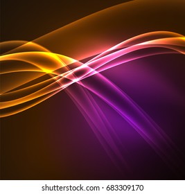 Energy lines, glowing waves in the dark, vector abstract background. Vector business or technology presentation design template, brochure or flyer pattern, or geometric web banner