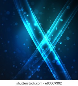Energy lines, glowing waves in the dark, vector abstract background. Vector business or technology presentation design template, brochure or flyer pattern, or geometric web banner