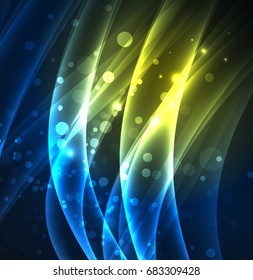Energy lines, glowing waves in the dark, vector abstract background. Vector business or technology presentation design template, brochure or flyer pattern, or geometric web banner
