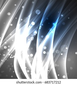Energy lines, glowing waves in the dark, vector abstract background. Vector business or technology presentation design template, brochure or flyer pattern, or geometric web banner