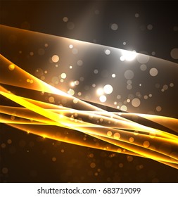 Energy lines, glowing waves in the dark, vector abstract background. Vector business or technology presentation design template, brochure or flyer pattern, or geometric web banner