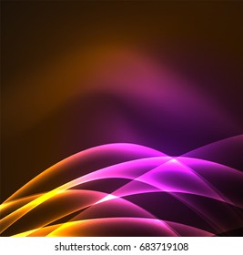 Energy lines, glowing waves in the dark, vector abstract background. Vector business or technology presentation design template, brochure or flyer pattern, or geometric web banner