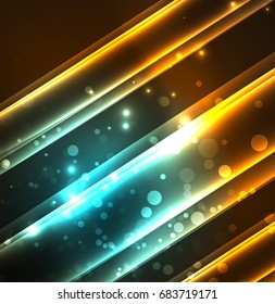 Energy lines, glowing waves in the dark, vector abstract background. Vector business or technology presentation design template, brochure or flyer pattern, or geometric web banner