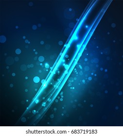 Líneas de energía, ondas brillantes en el fondo oscuro, vector abstracto. Plantilla de diseño de presentación de vocabulario o tecnología, patrón de folleto o volante, o banner web geométrico