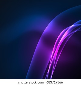 Líneas de energía, ondas brillantes en el fondo oscuro, vector abstracto. Plantilla de diseño de presentación de vocabulario o tecnología, patrón de folleto o volante, o banner web geométrico