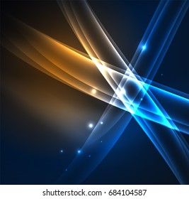 Energy lines, glowing waves in the dark, vector abstract background. Vector business or technology presentation design template, brochure or flyer pattern, or geometric web banner