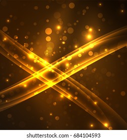 Energy lines, glowing waves in the dark, vector abstract background. Vector business or technology presentation design template, brochure or flyer pattern, or geometric web banner