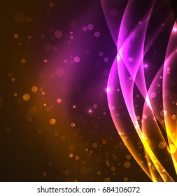 Energy lines, glowing waves in the dark, vector abstract background. Vector business or technology presentation design template, brochure or flyer pattern, or geometric web banner