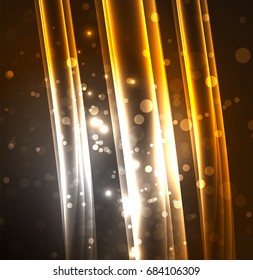Energy lines, glowing waves in the dark, vector abstract background. Vector business or technology presentation design template, brochure or flyer pattern, or geometric web banner